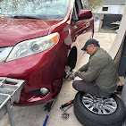 Close-up of tire change